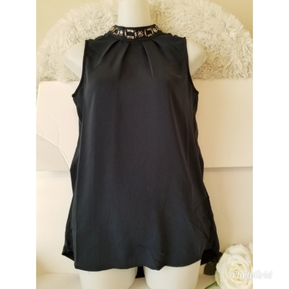 H&M Jeweled Sleveless Long Navy Blouse